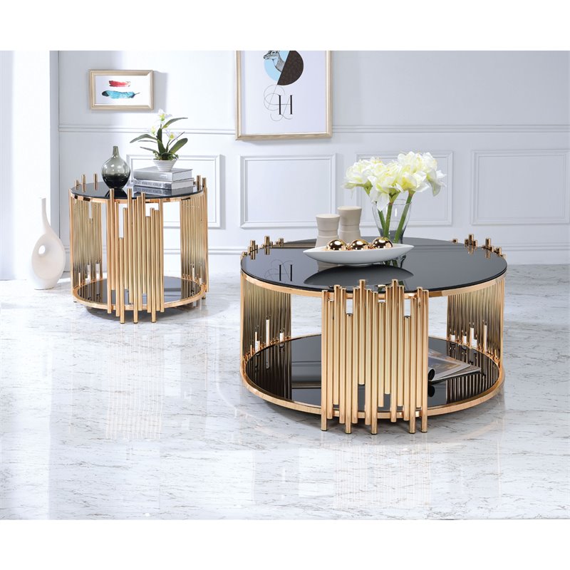 Bowery Hill Glass Black Coffee Table Round 37