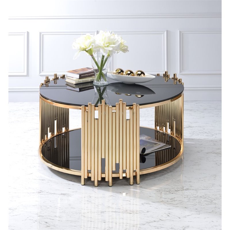 Bowery Hill Glass Black Coffee Table Round 37