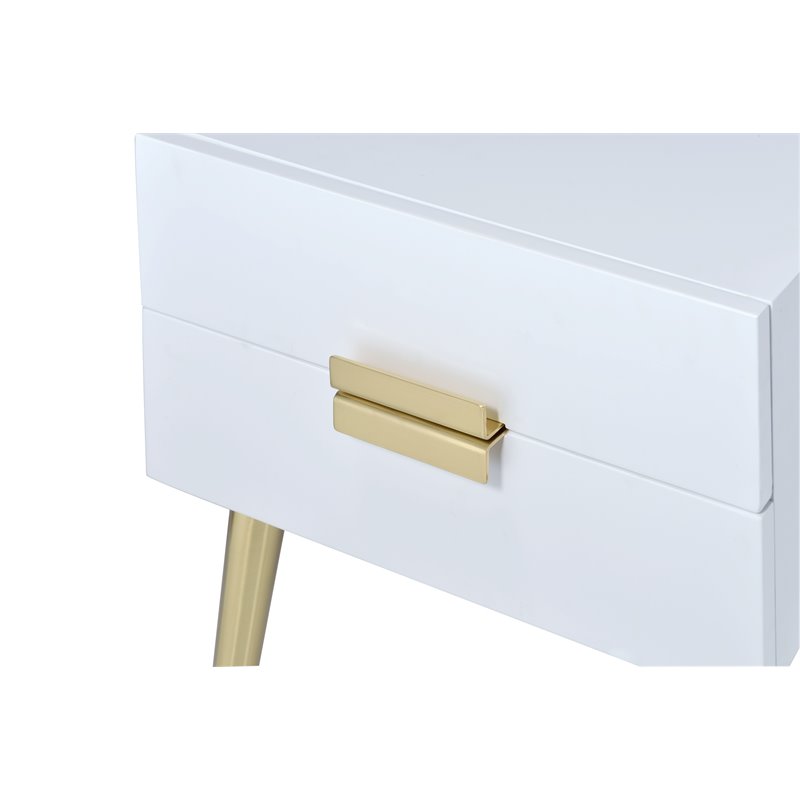 Bowery Hill Rectangular Modern Wood/Metal End Table in White/Gold
