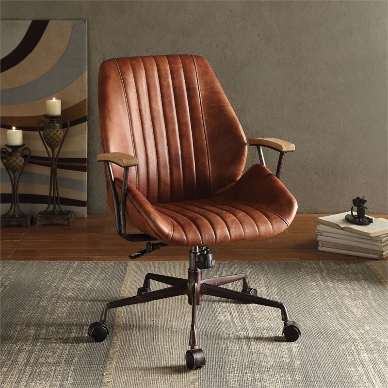 Bowery Hill Leather Adjustable and Swivel Office Chair in Cocoa