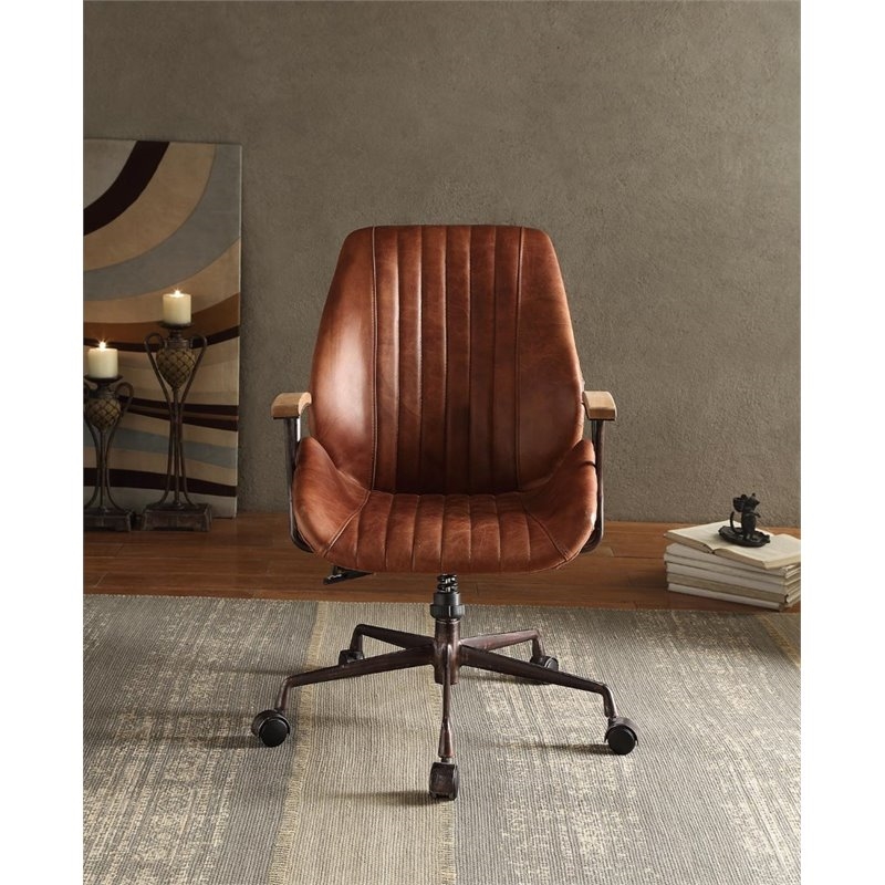 Bowery Hill Leather Adjustable and Swivel Office Chair in Cocoa