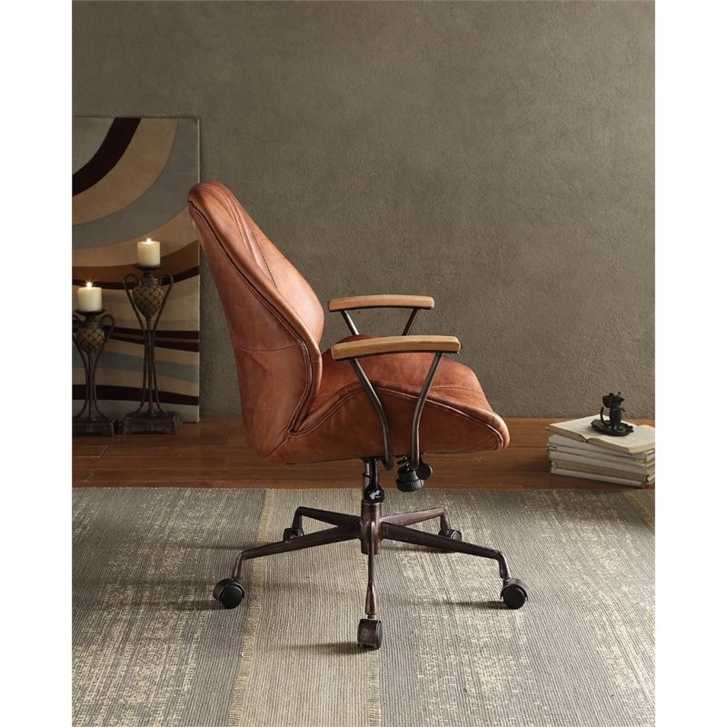 Bowery Hill Leather Adjustable and Swivel Office Chair in Cocoa