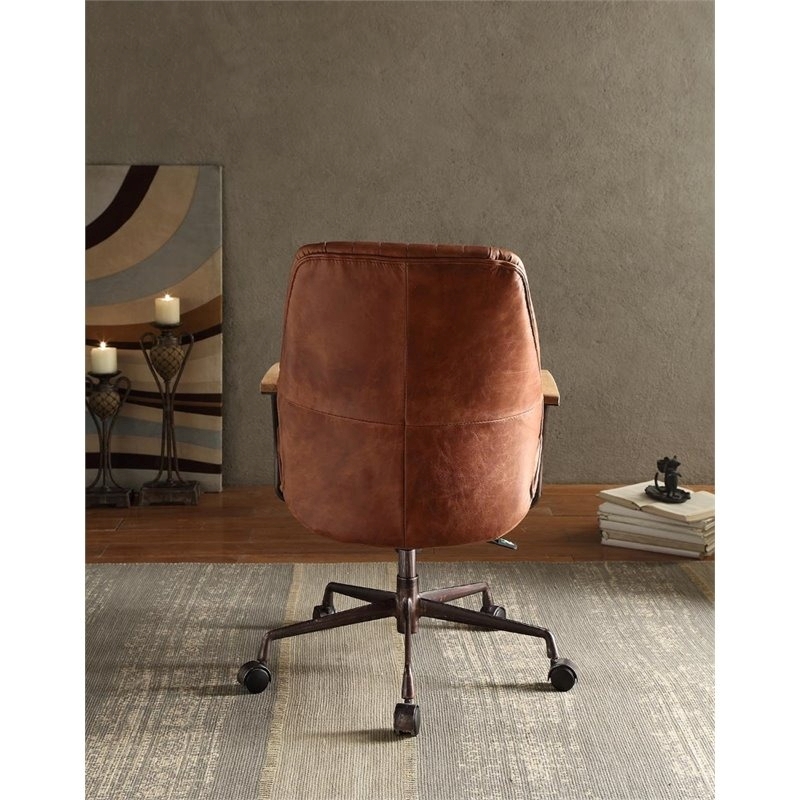 Bowery Hill Leather Adjustable and Swivel Office Chair in Cocoa