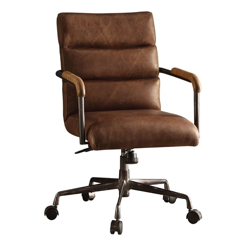 Bowery Hill Leather Retro Brown Office Chair Swivel Adjustable Height 38
