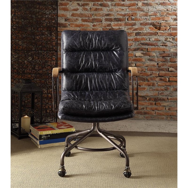 Bowery Hill Leather Swivel Office Chair in Vintage Blue