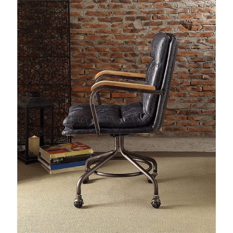 Bowery Hill Leather Swivel Office Chair in Vintage Blue
