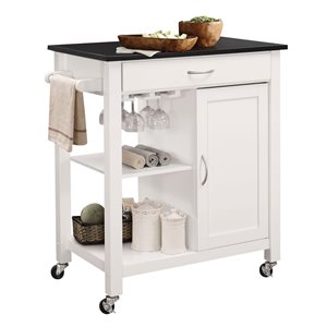 Bowery Hill 1-Drawer Contemporary Wood Kitchen Cart in Black/White