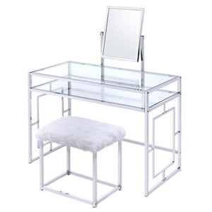 Bowery Hill Vanity and Stool in White and Chrome