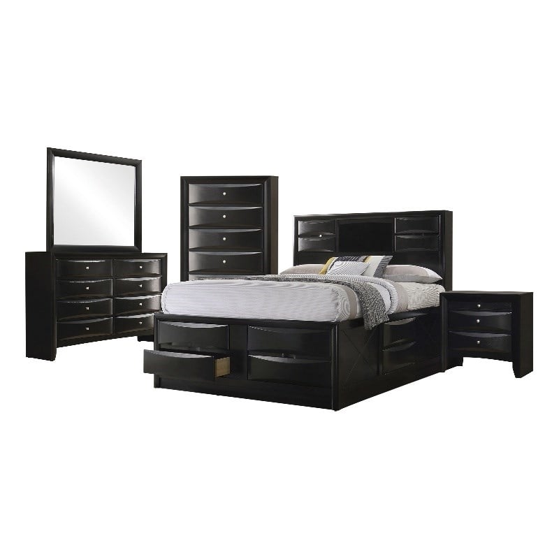 Bowery Hill Black Storage Bedroom Set King 5-Piece Adjustable Assembly Required