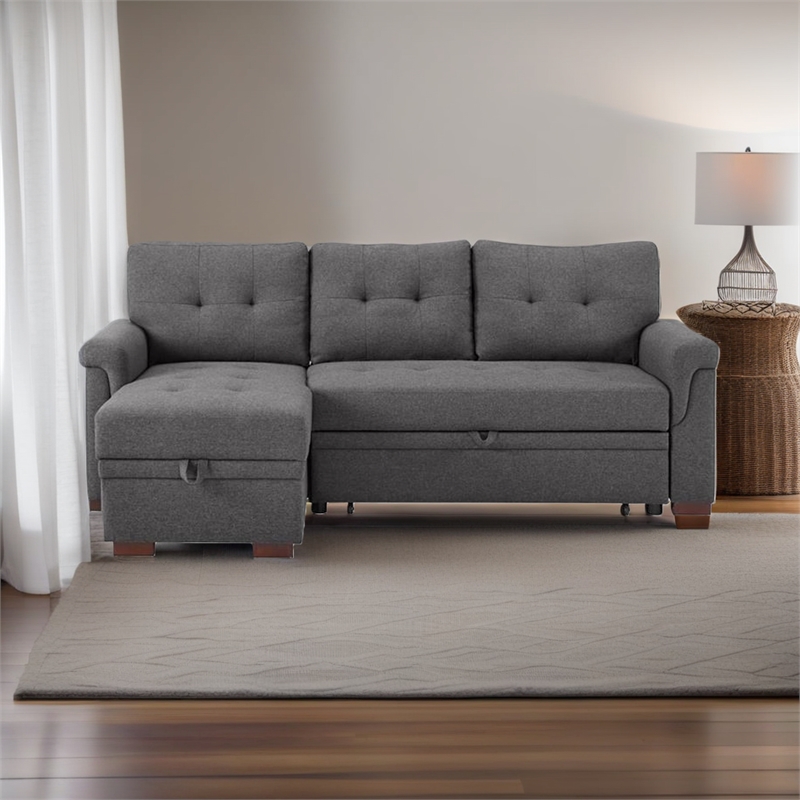 Bowery Hill Fabric Reversible/Sectional Modern Sleeper Sofa with Storage in Gray