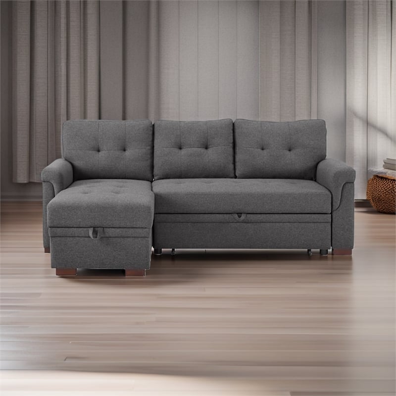 Bowery Hill Fabric Reversible/Sectional Modern Sleeper Sofa with Storage in Gray