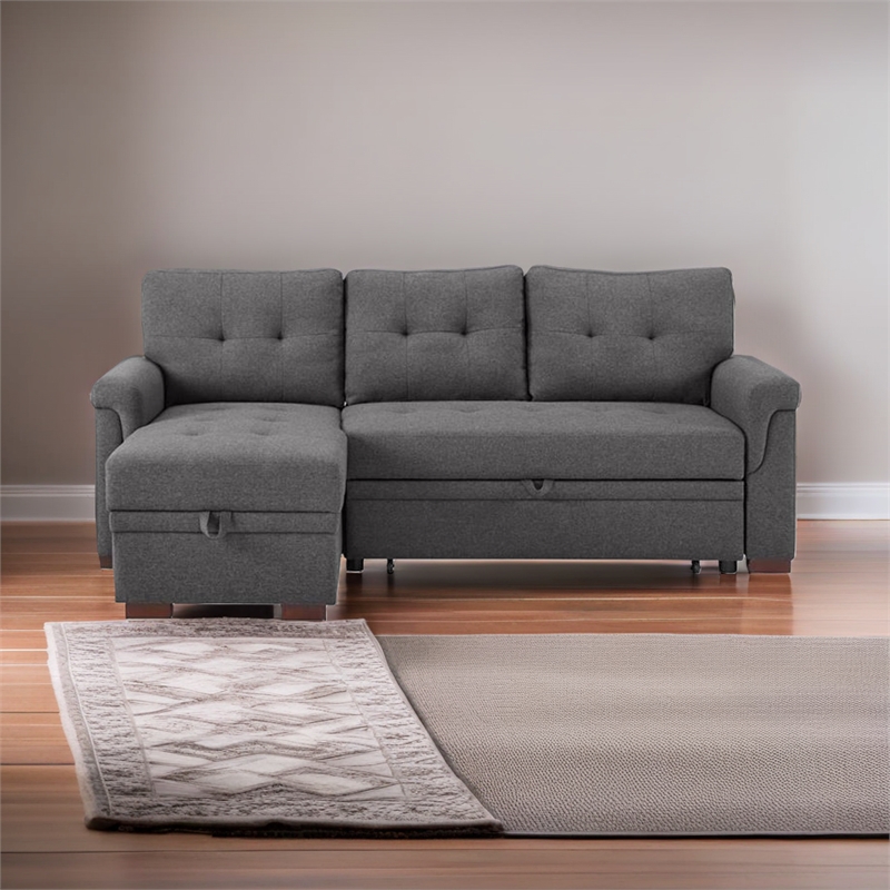 Bowery Hill Fabric Reversible/Sectional Modern Sleeper Sofa with Storage in Gray