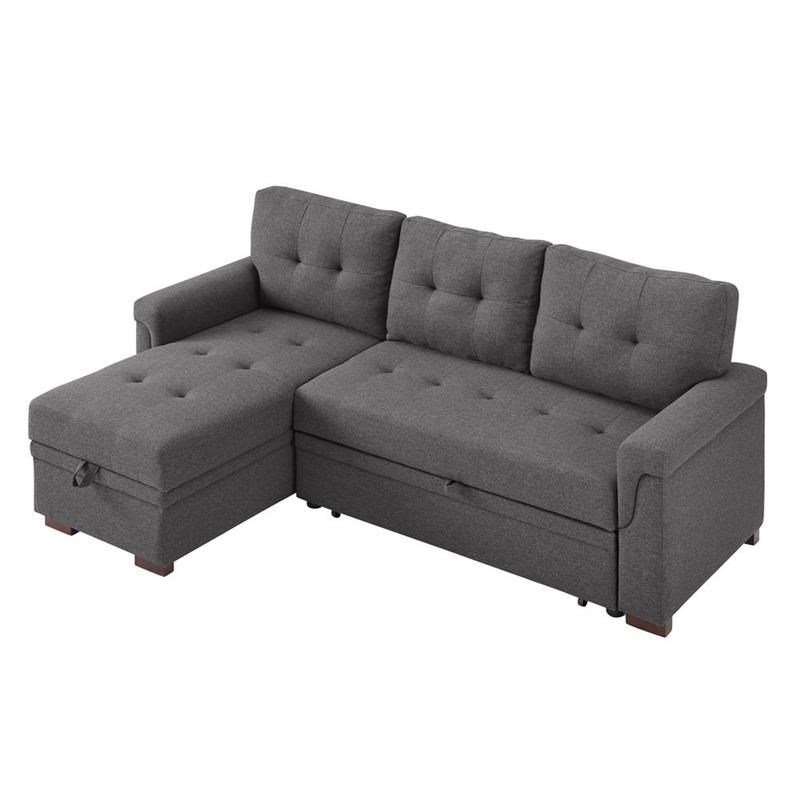 Bowery Hill Fabric Reversible/Sectional Modern Sleeper Sofa with Storage in Gray