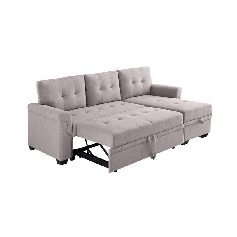 Bowery Hill Fabric Light Gray Sleeper Sofa Rectangular Reversible 42