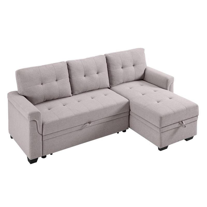 Bowery Hill Fabric Light Gray Sleeper Sofa Rectangular Reversible 42