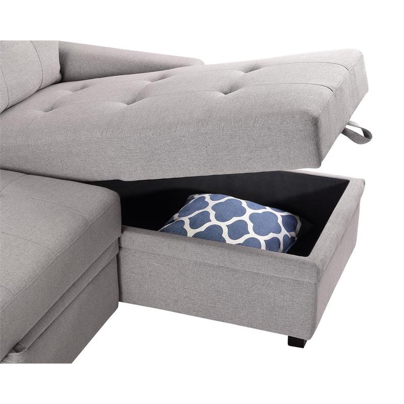 Bowery Hill Fabric Light Gray Sleeper Sofa Rectangular Reversible 42