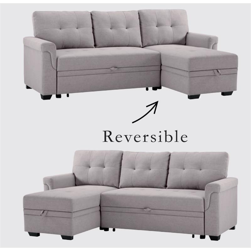 Bowery Hill Fabric Light Gray Sleeper Sofa Rectangular Reversible 42