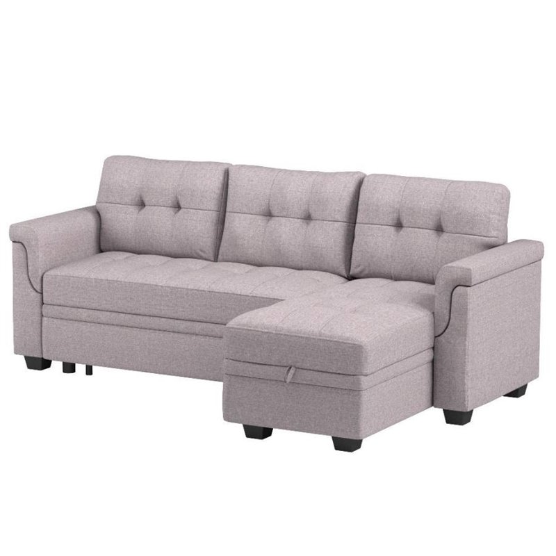 Bowery Hill Fabric Light Gray Sleeper Sofa Rectangular Reversible 42
