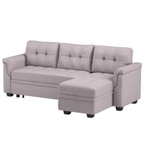 Bowery Hill Fabric Light Gray Sleeper Sofa Rectangular Reversible 42&quot x 71&quot Assembly Required