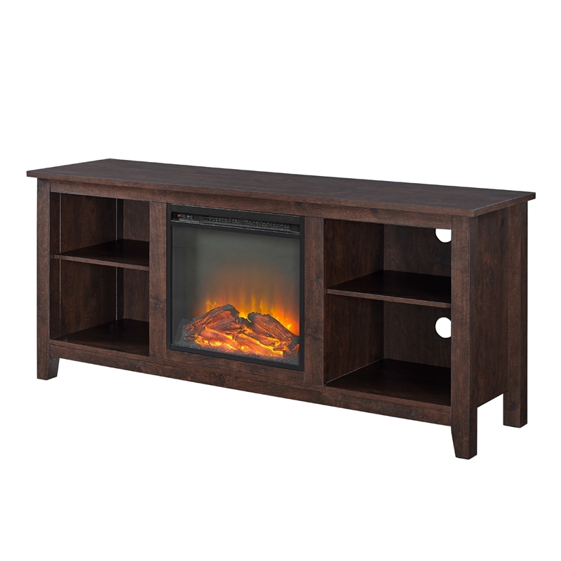Bowery Hill Wood Brown Electric Fireplace Stand Rectangular 58