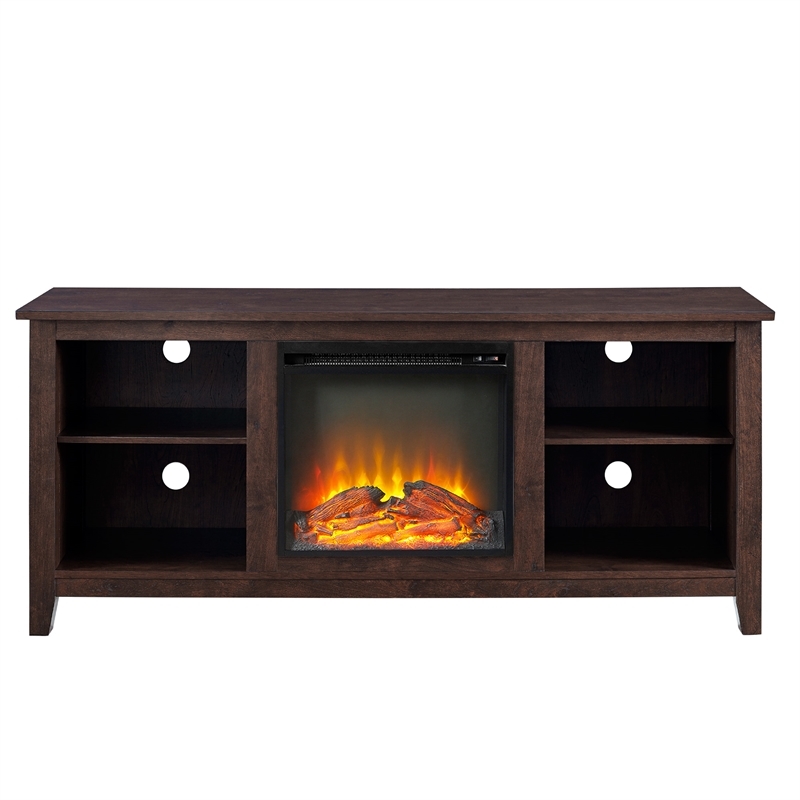 Bowery Hill Wood Brown Electric Fireplace Stand Rectangular 58