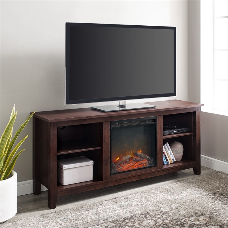Bowery Hill Wood Brown Electric Fireplace Stand Rectangular 58