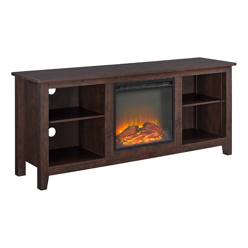 Bowery Hill Wood Brown Electric Fireplace Stand Rectangular 58