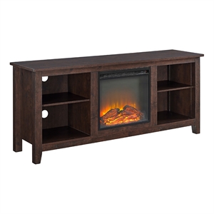 Bowery Hill Wood Brown Electric Fireplace Stand Rectangular 58&quot Unassembled