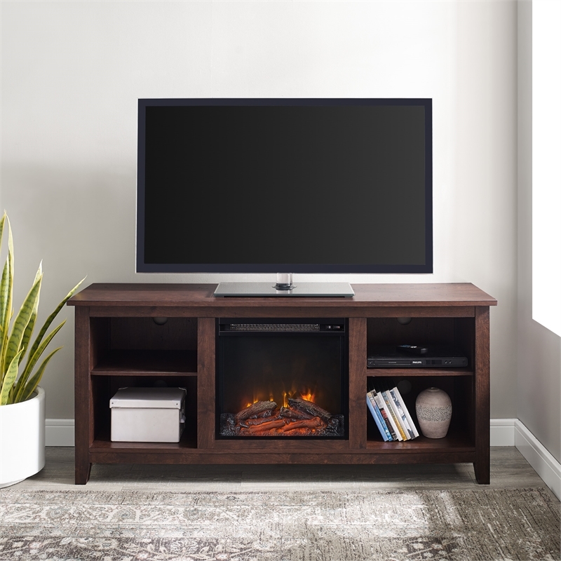 Bowery Hill Wood Brown Electric Fireplace Stand Rectangular 58