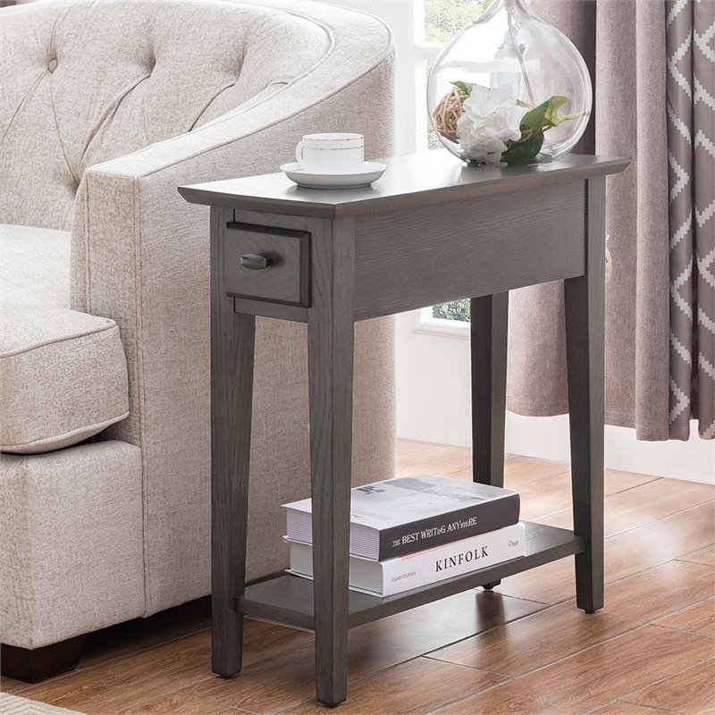 Bowery Hill Solid Wood 1 Drawer End Table in Smoke Gray