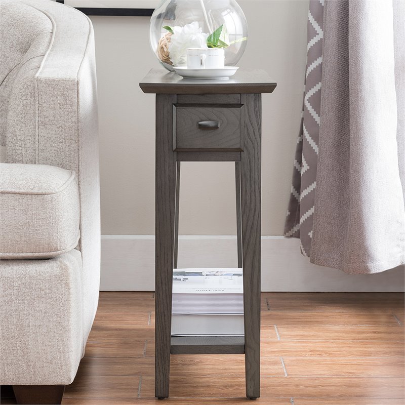 Bowery Hill Solid Wood 1 Drawer End Table in Smoke Gray