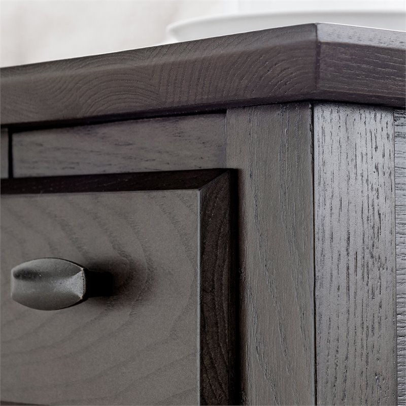 Bowery Hill Solid Wood 1 Drawer End Table in Smoke Gray