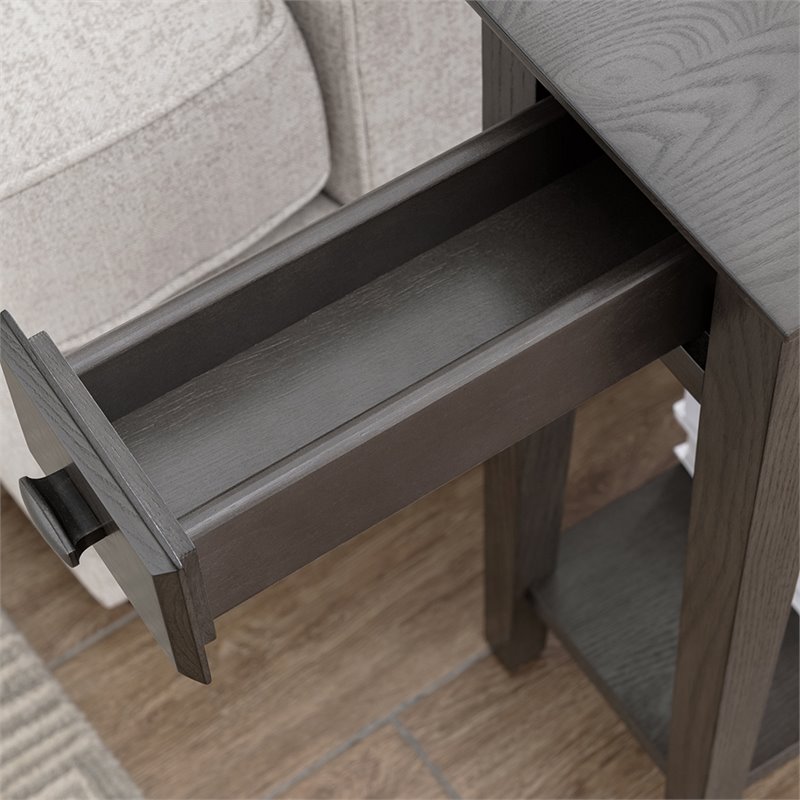 Bowery Hill Solid Wood 1 Drawer End Table in Smoke Gray