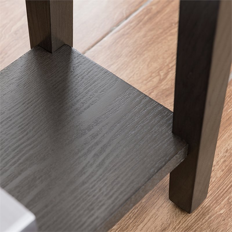 Bowery Hill Solid Wood 1 Drawer End Table in Smoke Gray