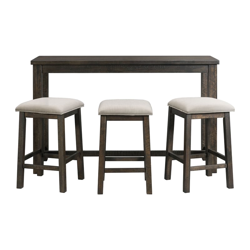 Bowery Hill Upholstered Smokey Walnut Bar Table Set Rectangular USB Ports 60