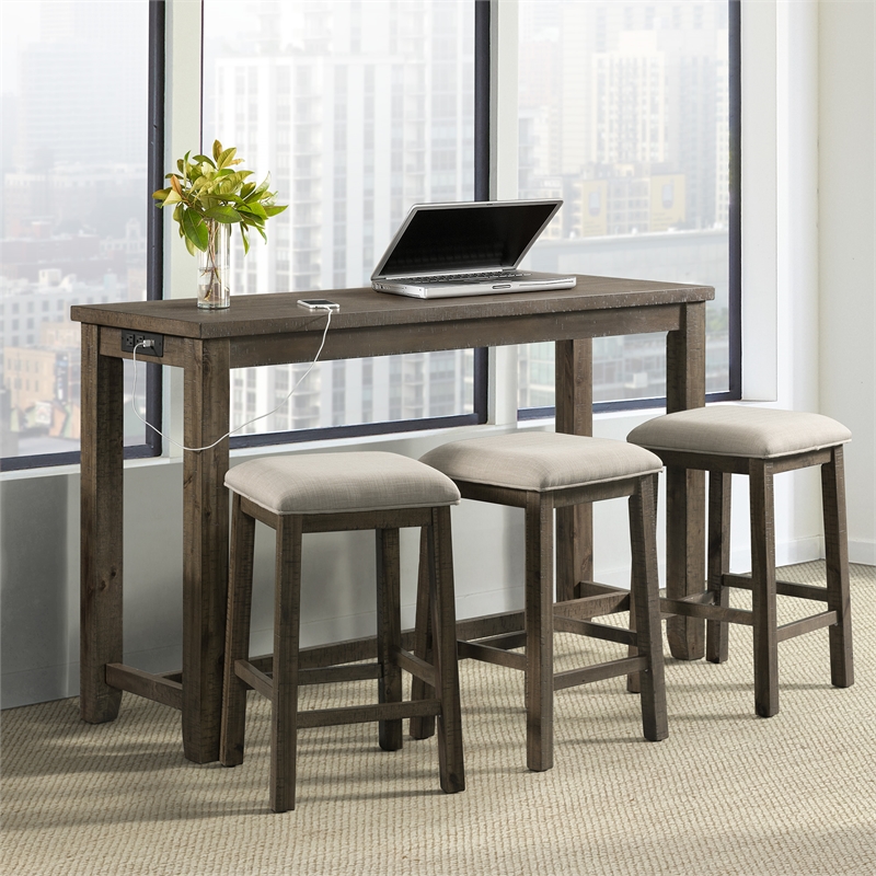 Bowery Hill Transitional Wood Gray Multipurpose Bar Table Set