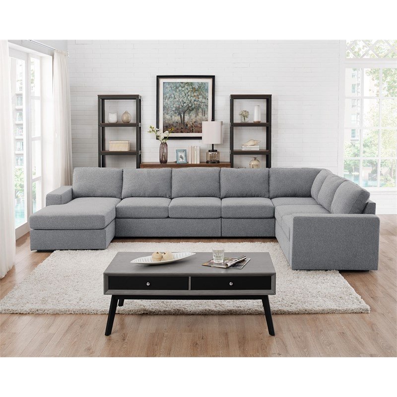 Bowery Hill Linen Fabric Gray Sectional Sofa Reversible Unassembled