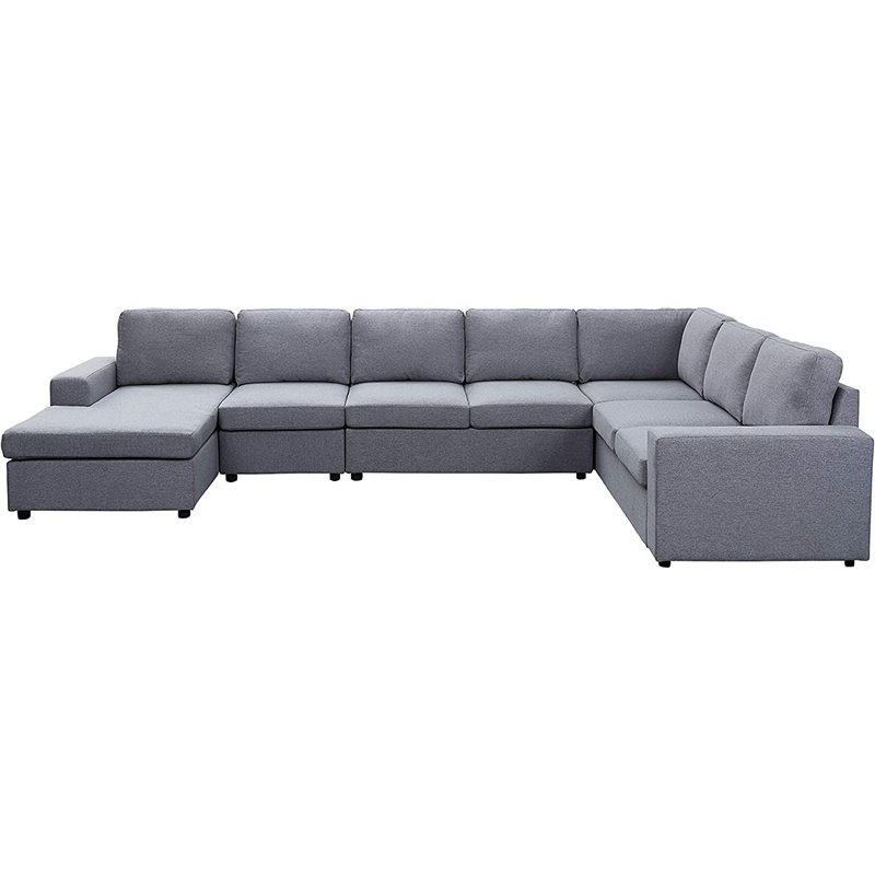 Bowery Hill Linen Fabric Gray Sectional Sofa Reversible Unassembled