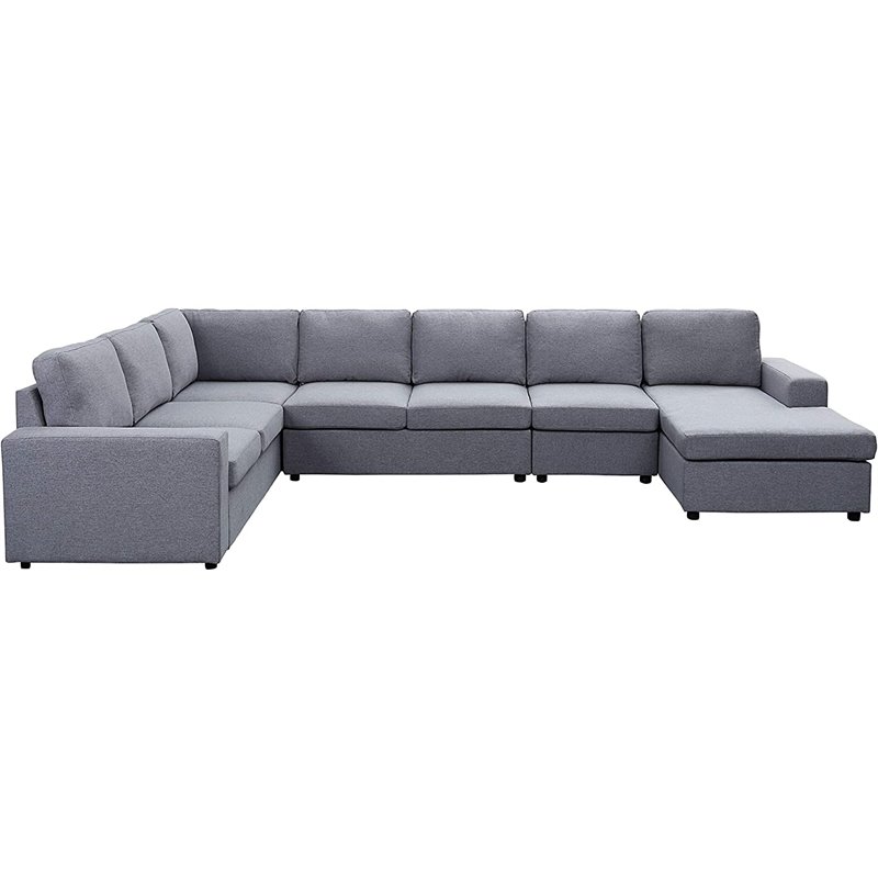 Bowery Hill Linen Fabric Gray Sectional Sofa Reversible Unassembled