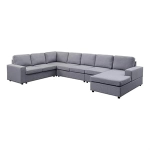 Bowery Hill Linen Fabric Gray Sectional Sofa Reversible Unassembled