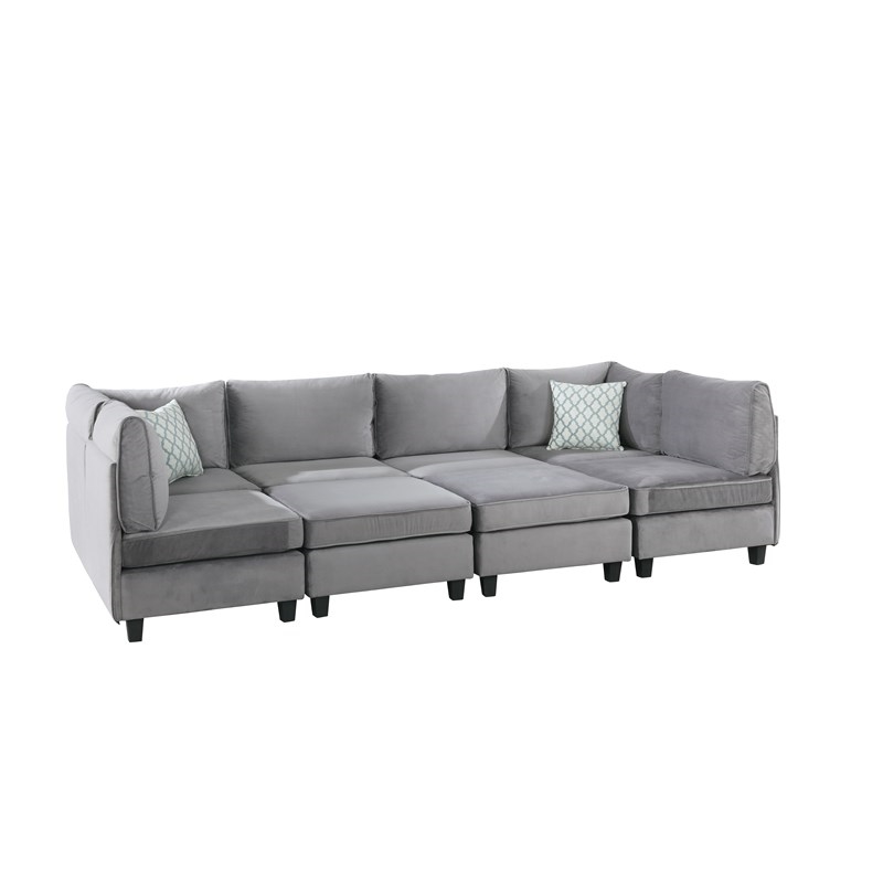 Bowery Hill Contemporary 8-Piece Velvet Modular Sectional Sofa in Gray