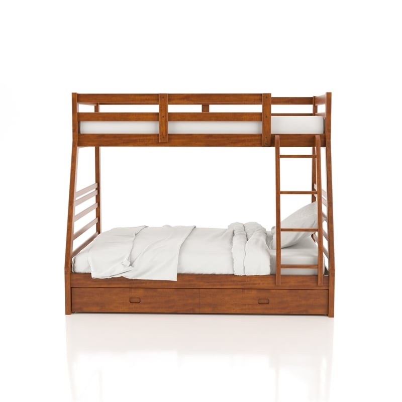 Bowery Hill Solid Wood Oak Twin Over Full Bunk Bed Rectangular Slatted Guard Rails Unassembled