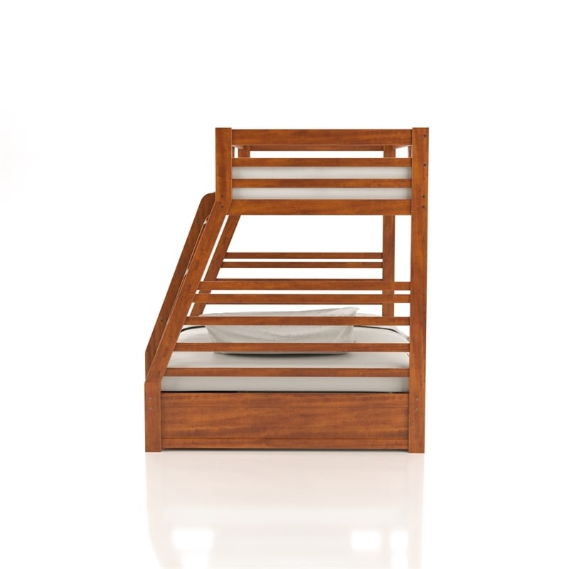 Bowery Hill Solid Wood Oak Twin Over Full Bunk Bed Rectangular Slatted Guard Rails Unassembled