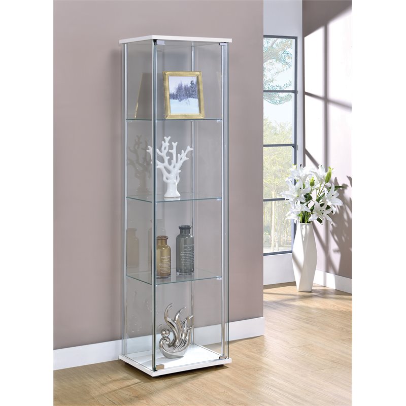 Bowery Hill Modern Metal 4 Shelf Glass Display Case in White