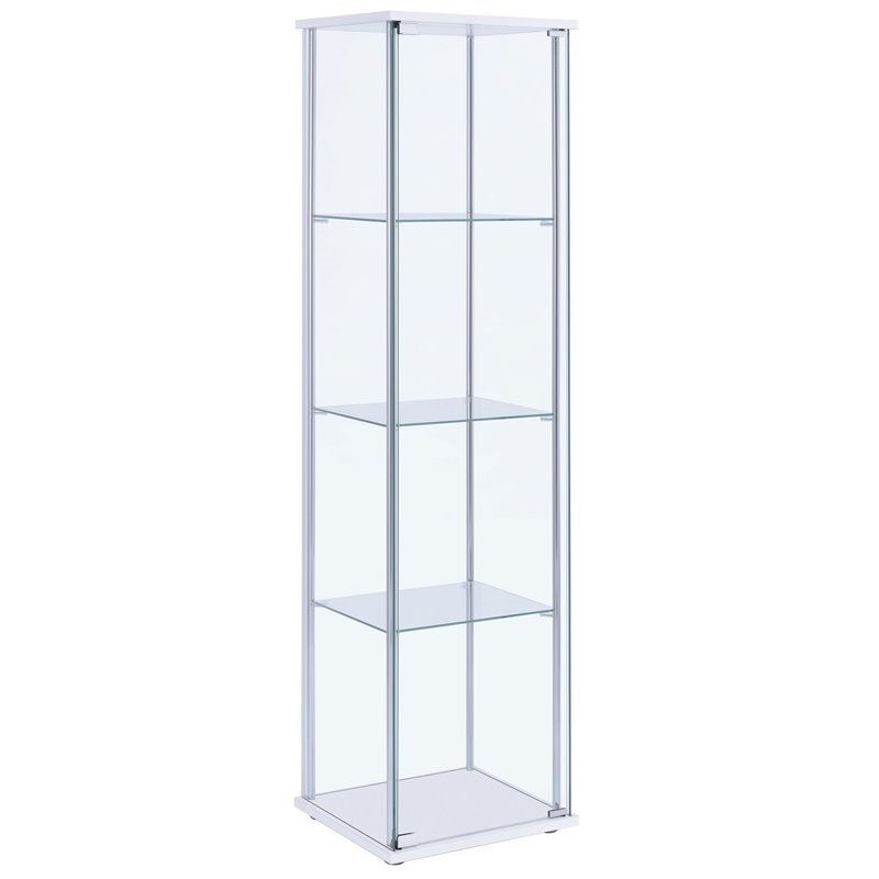 Bowery Hill Modern Metal 4 Shelf Glass Display Case in White