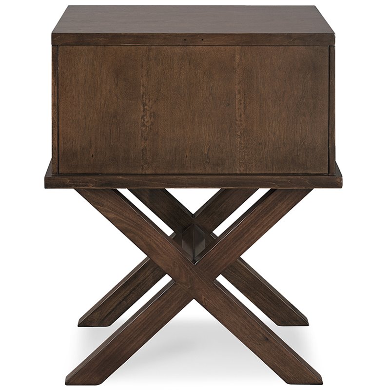 Bowery Hill Diamond Mirrored 2-Drawers Accent End Table in Walnut