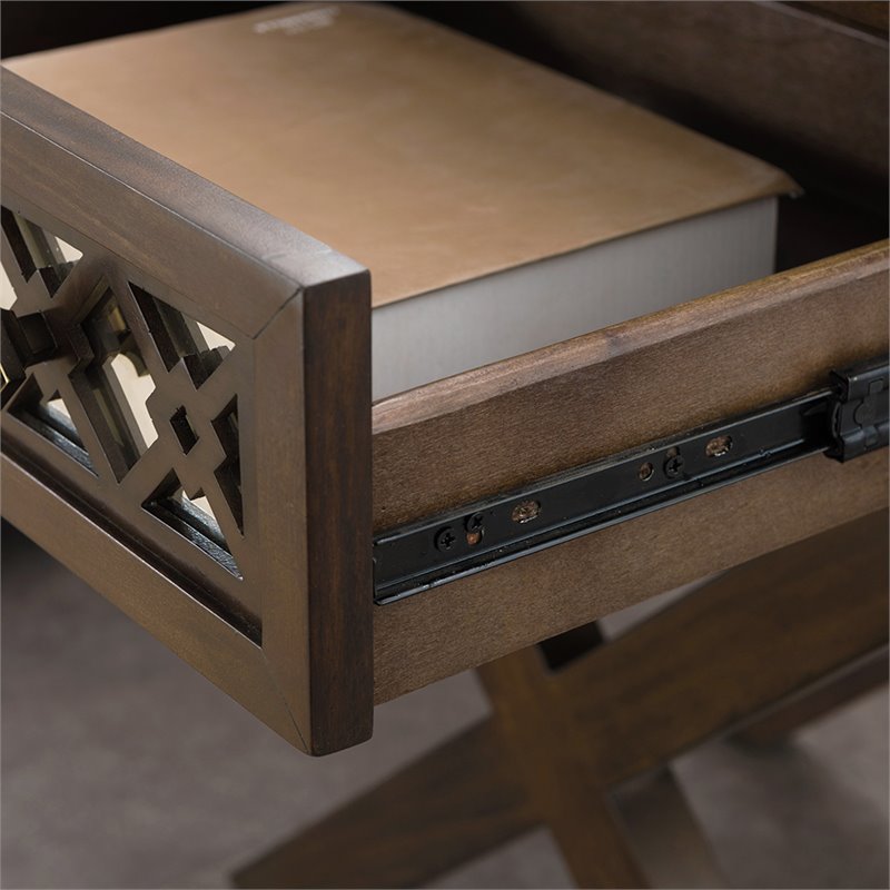 Bowery Hill Diamond Mirrored 2-Drawers Accent End Table in Walnut