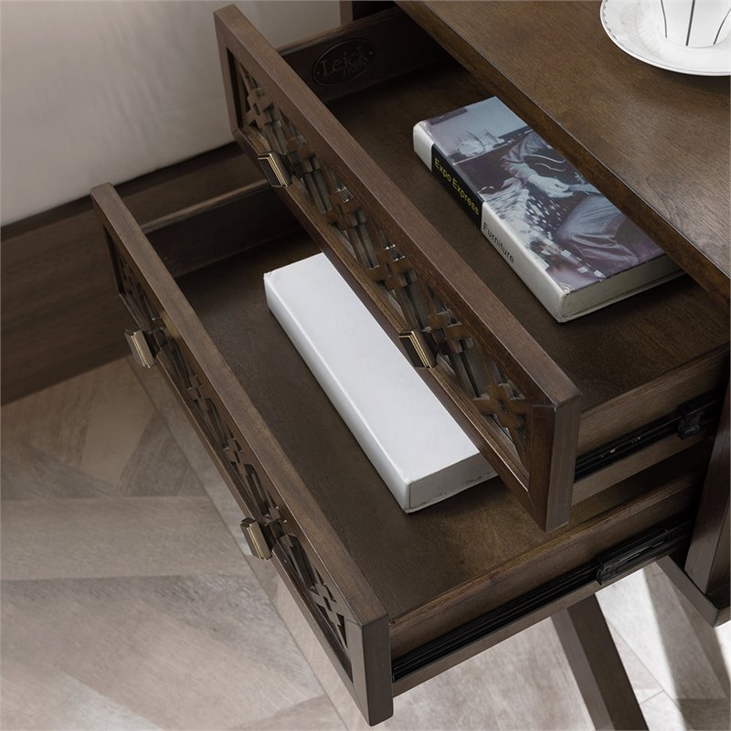 Bowery Hill Diamond Mirrored 2-Drawers Accent End Table in Walnut