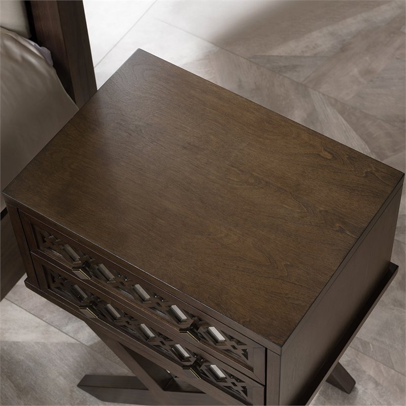 Bowery Hill Diamond Mirrored 2-Drawers Accent End Table in Walnut