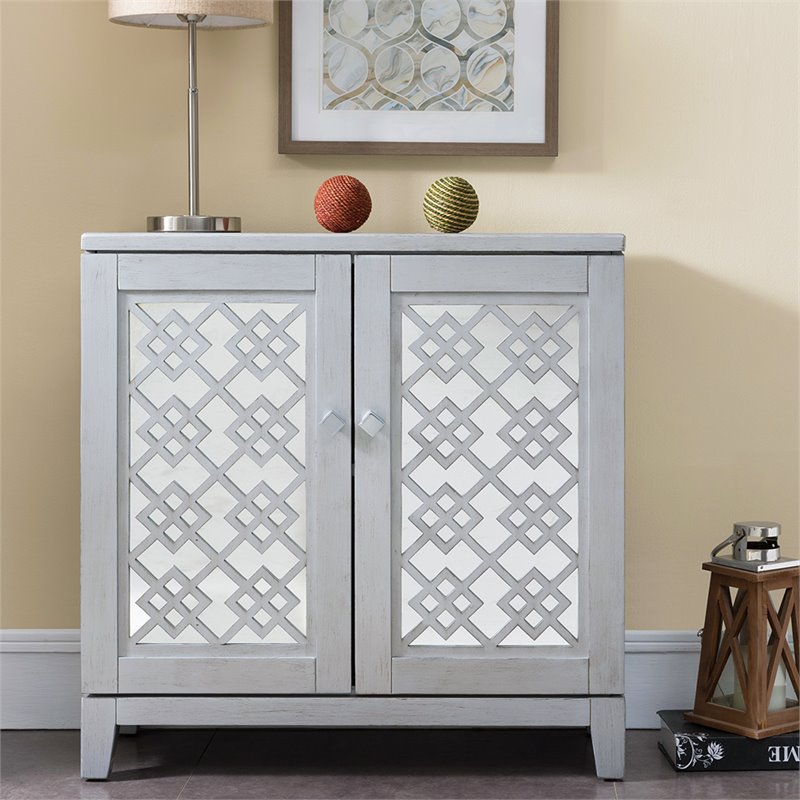 Bowery Hill Diamond Mirrored Console Table in Silver Leaf